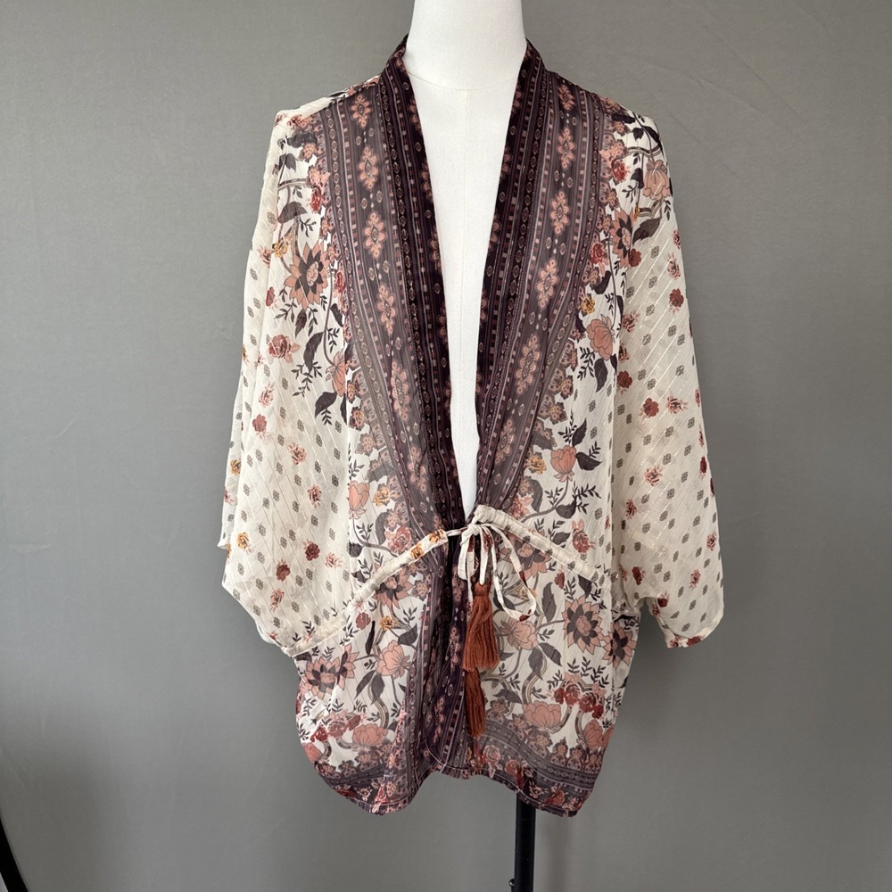 Live 4 Truth Floral Half Sleeve Sheer Kimono Cardigan Size Large